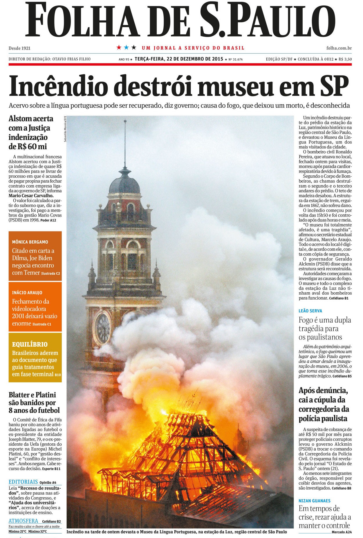 Incêndio devasta<br> Museu da Língua Portuguesa em São Paulo